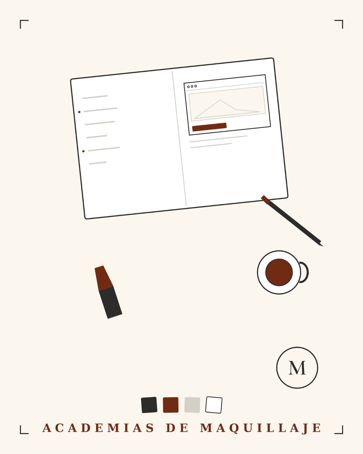 Escritorio de A mano alzada con el boceto de una web para academia de maquillaje