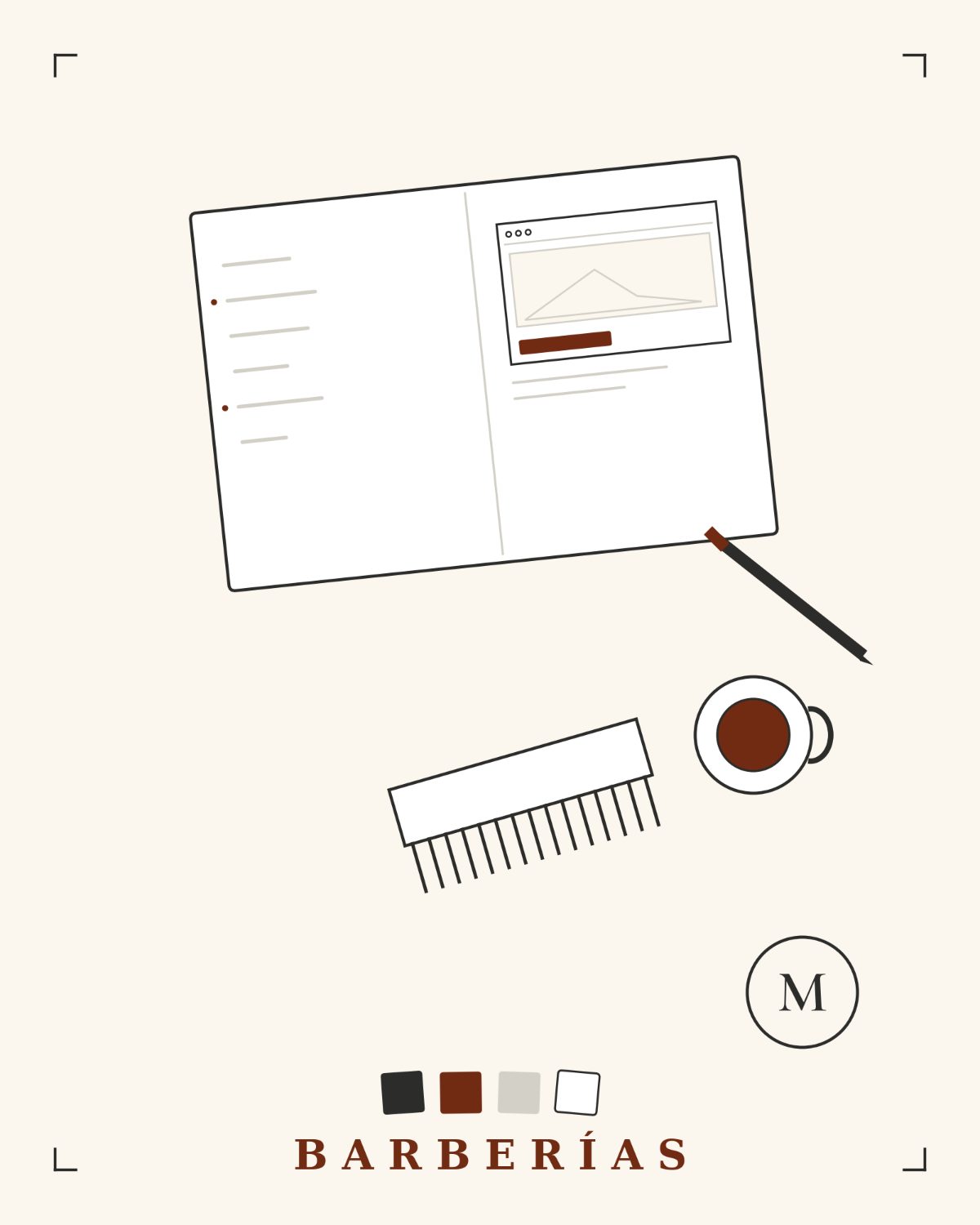 Escritorio de A mano alzada con el boceto de una web para barbería