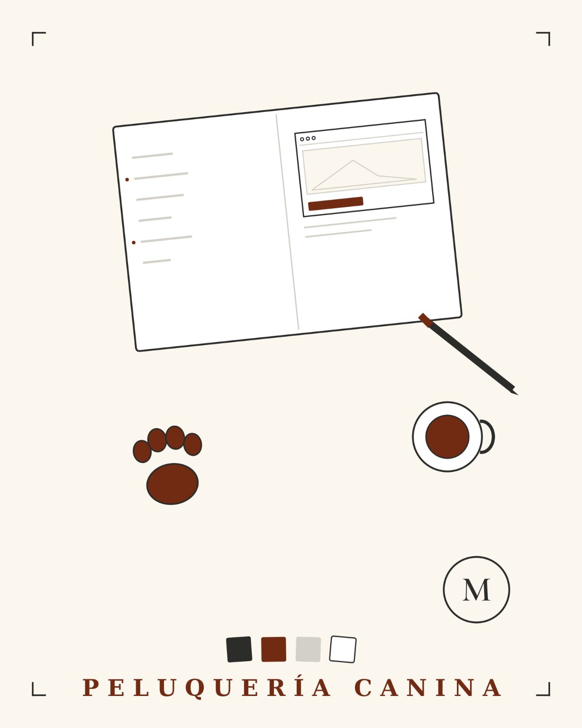 Escritorio de A mano alzada con el boceto de una web para peluquería canina